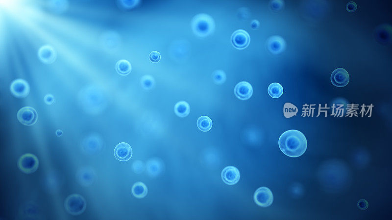 显微镜下观察的人体胚胎细胞。干细胞研究。细胞治疗和再生。3 d科学的说明。